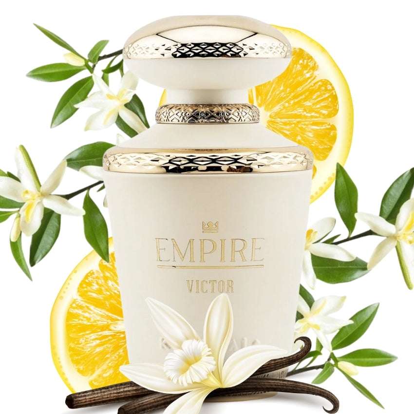 Dettaglio packaging Empire Victor fragranza gourmand con limone bergamotto e gelsomino