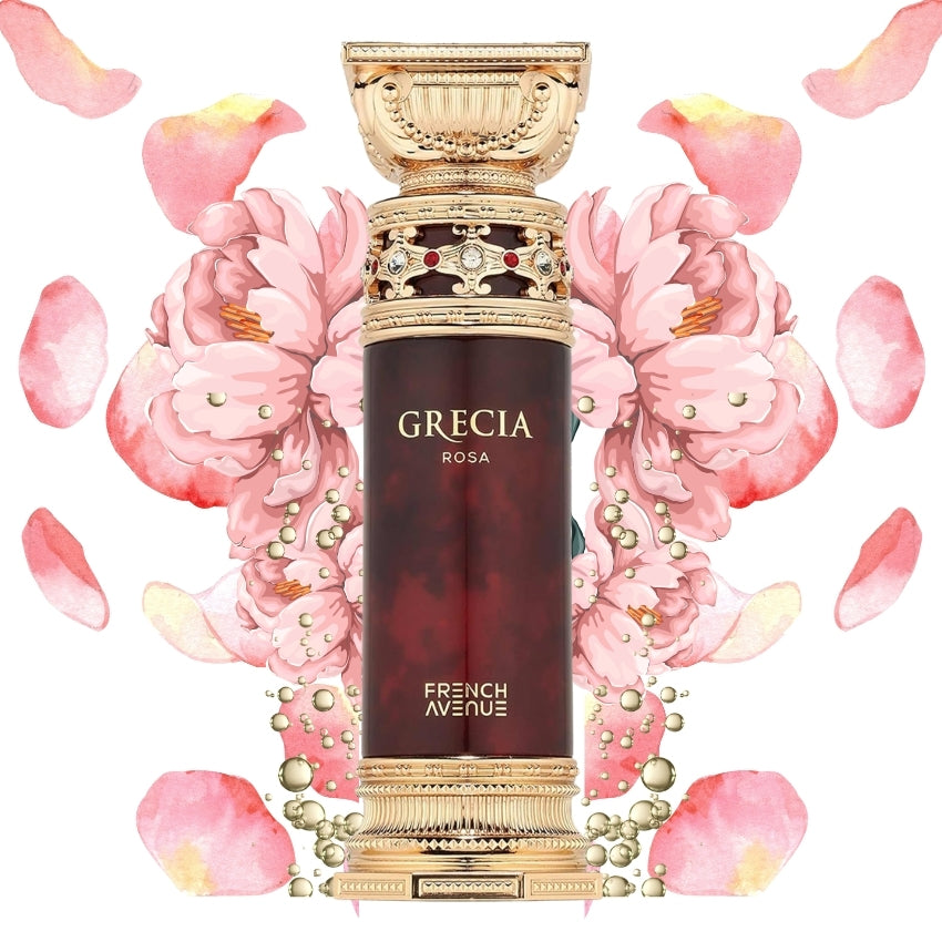 Grecia Rosa profumo con note pompelmo champagne pera rosa Amira Essence