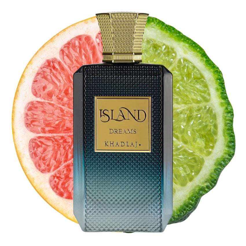 Dettaglio packaging Island Dreams fragranza fresca con bergamotto e pompelmo