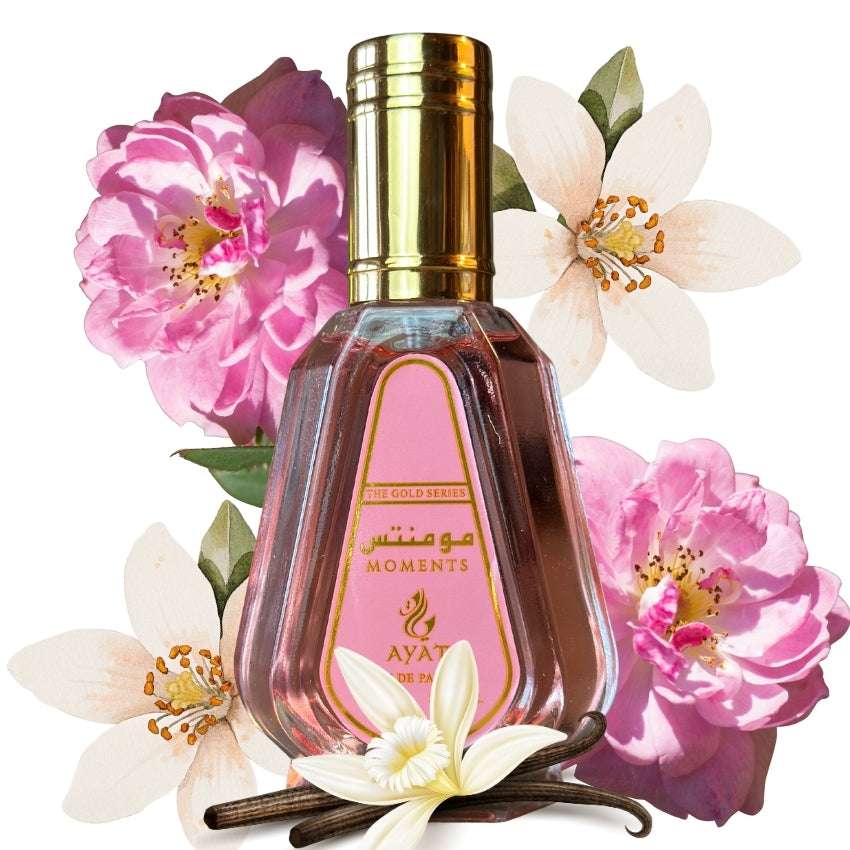 Dettaglio packaging Moments fragranza orientale con arancia bergamotto e tuberosa