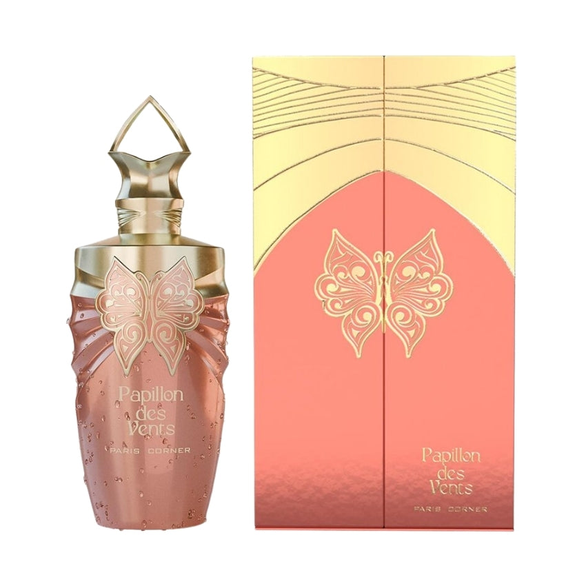 Confezione e bottiglia Papillon des Vents fragranza elegante e avvolgente Amira Essence