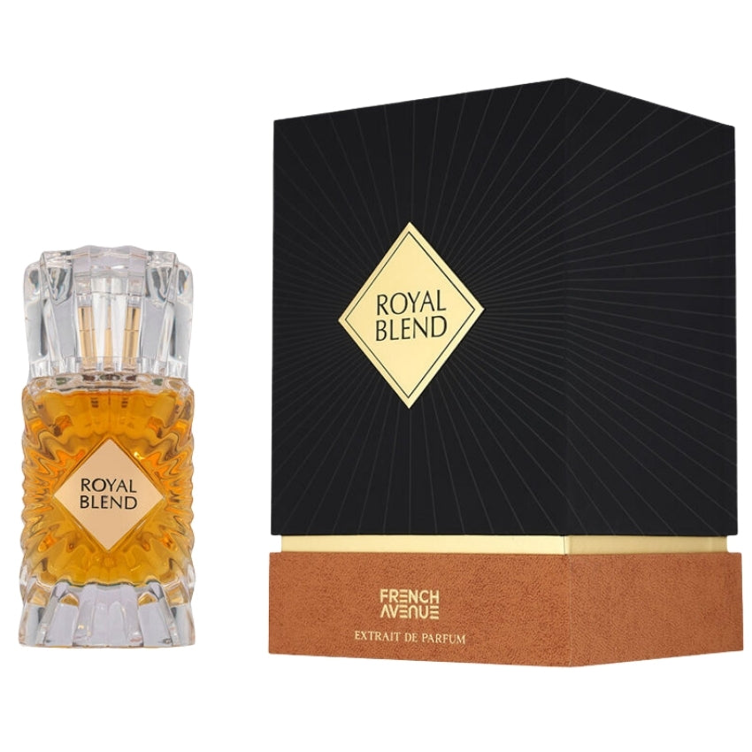 Confezione e bottiglia Royal Blend fragranza sofisticata e avvolgente Amira Essence