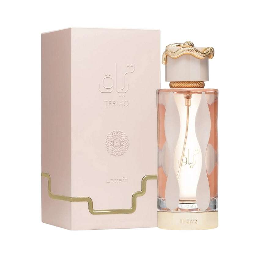 Confezione e bottiglia del profumo Teriaq Lattafa