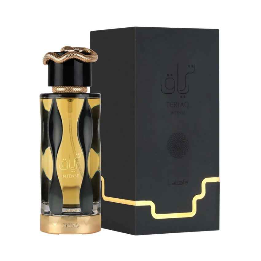 Confezione e bottiglia Teriaq Intense fragranza profumo intenso Amira Essence