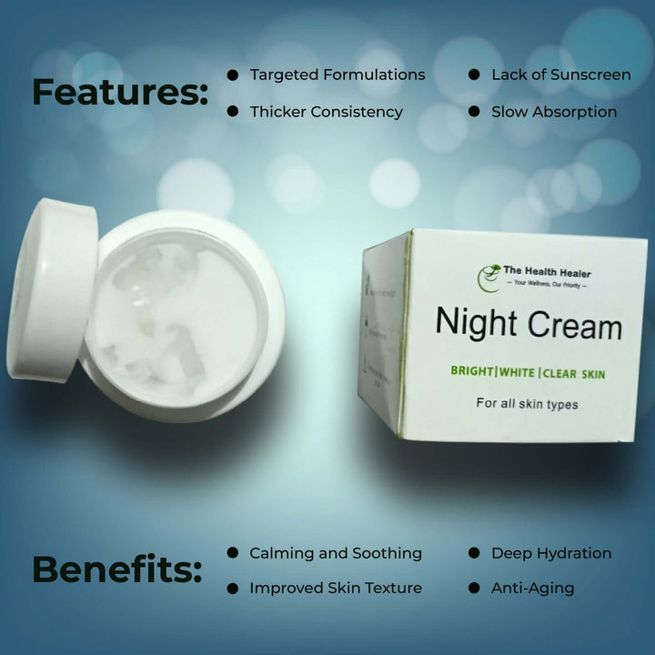 Application of The Health Healer Night Cream on a hand, showcasing its creamy texture and consistency.