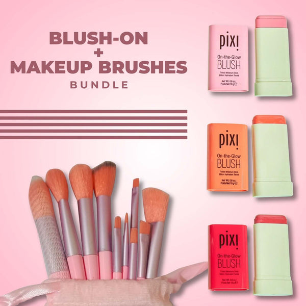 Pack of 3 Pixi Blush On and 13PCs Set Of Makeup Brushes