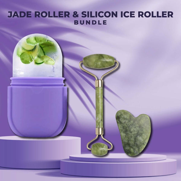 Jade Roller and Silicon Ice Roller Bundle